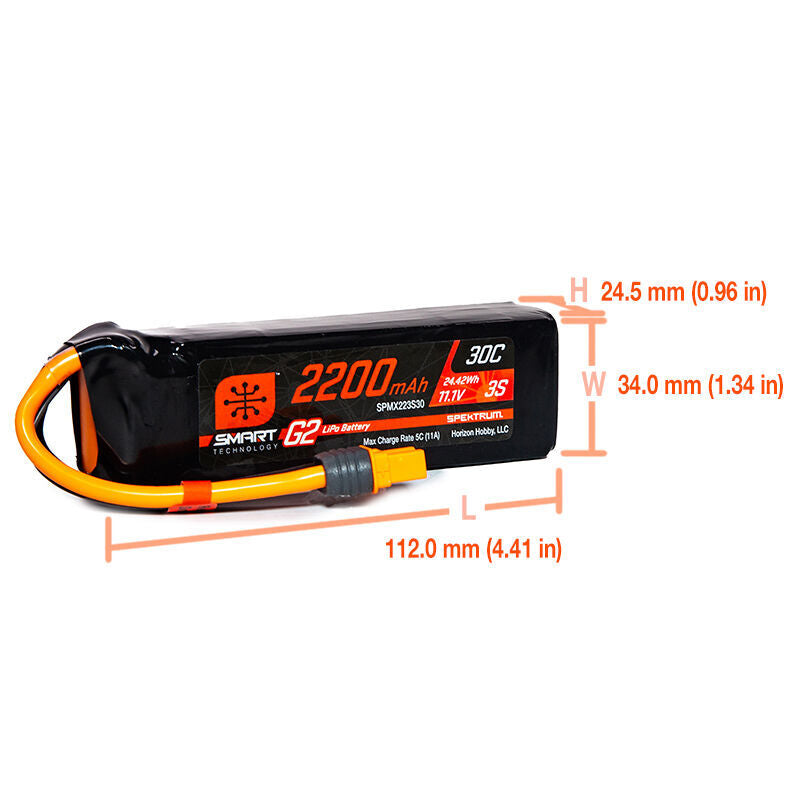 Spektrum SPMX223S30 2200mAh 3S 11.1V Smart G2 LiPo 30C; IC3