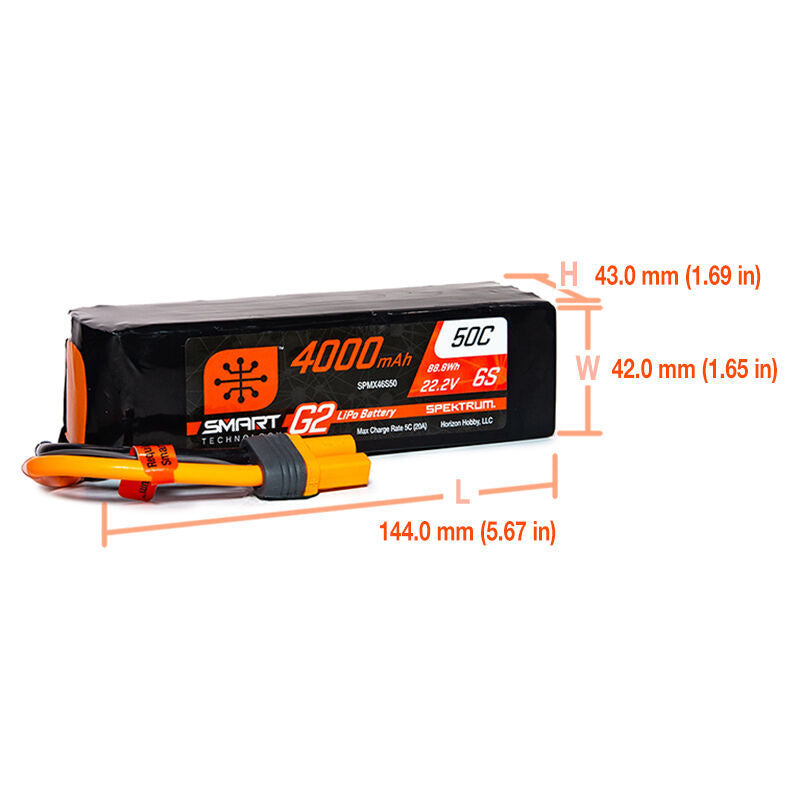 Spektrum SPMX46S50 4000mAh 6S 22.2V Smart G2 LiPo 50C; IC5