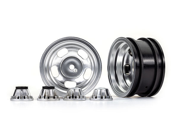 Traxxas 8158 Wheels, 2.2', Satin Chrome (2)/ Center Caps Front (2), Rear (2)