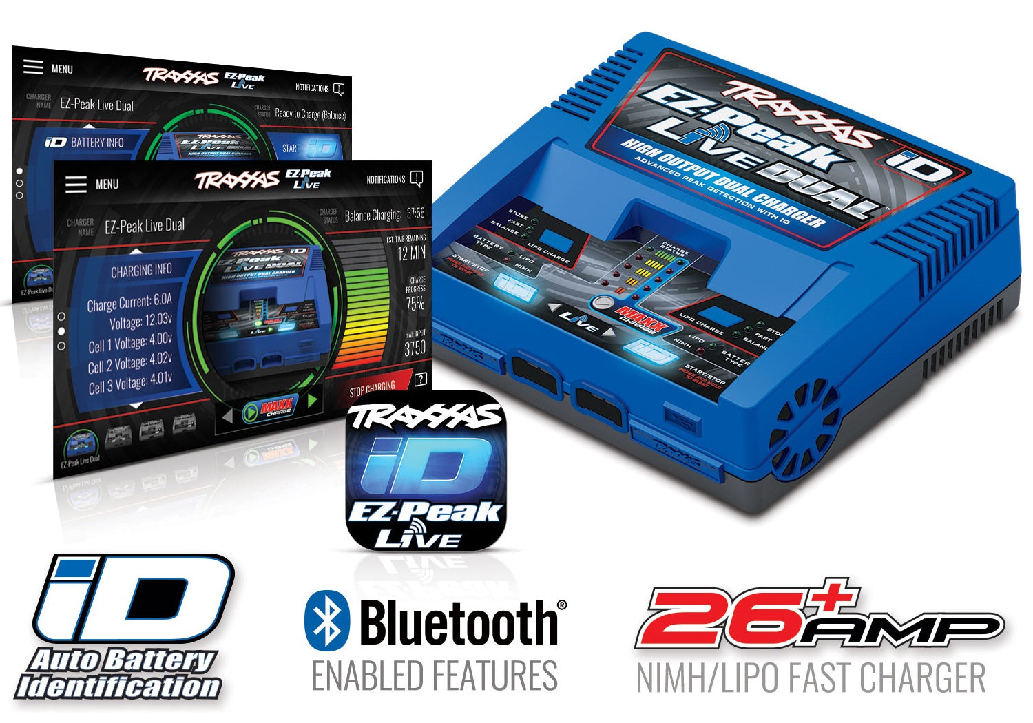 Traxxas 2973 EZ-Peak Live Dual NiMH/LiPo Charger 200W +Auto TRX Battery iD