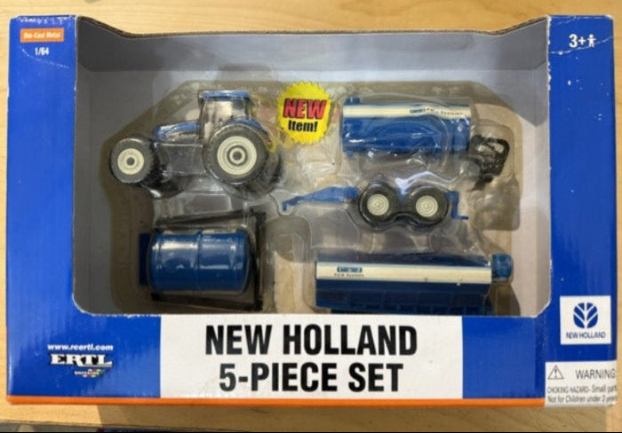 ERTL 13661 New Holland 5 Piece Tractor Trailer Set 1:64 Diecast Farm Toys