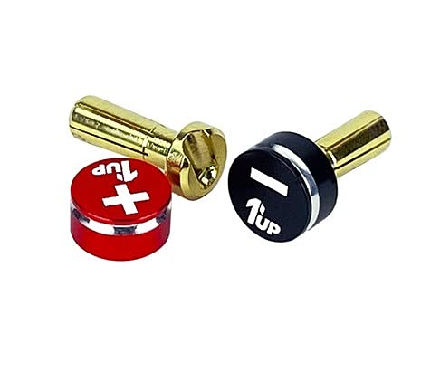 1UP Racing 190431 LowPro Bullet Plugs & Grips, 4mm, Black/Red