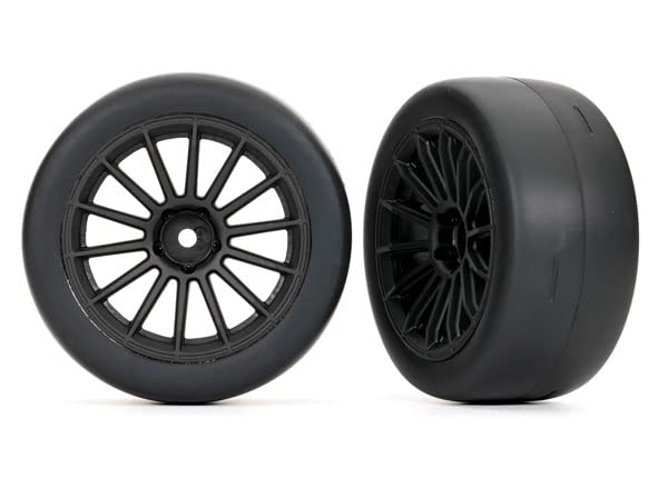 Traxxas 9374 Tires/Wheels Multi-Spoke Black Wheels, 2.0' Wide Slick Tires (2)