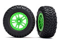 Traxxas 5892G SCT Tires & Wheels (2) Green Split-Spoke Slash 2WD 4WD