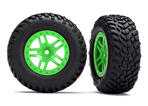 Traxxas 5892G SCT Tires & Wheels (2) Green Split-Spoke Slash 2WD 4WD