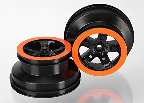 Traxxas 5868X Wheels, SCT Black, Orange Beadlock style (2): 4WD F/R, 2WD Rear