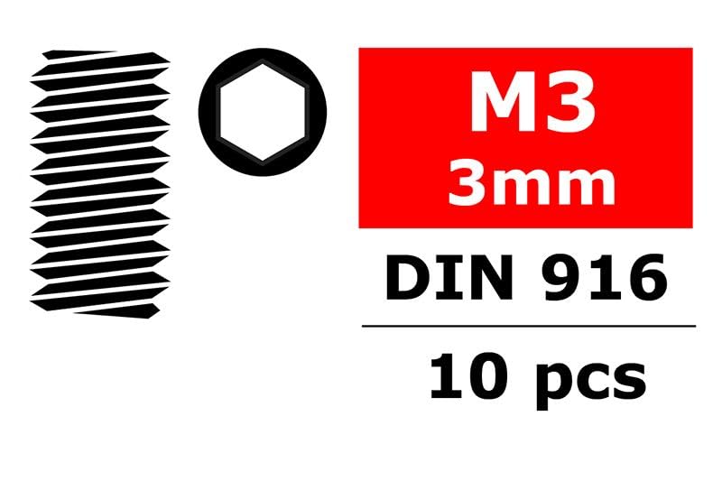 Corally 3004-30-03 Steel Set Screws M3 x 3mm, Hex 10pcs