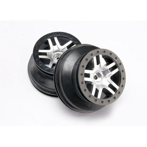 Traxxas 5876 SCT Split-Spoke Satin Chrome Black Wheels (2) Slash 2WD