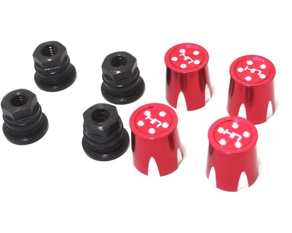Hot Racing ACC74MB02 Aluminum Wheels Nut Caps And M4 Nuts (Red)(4) - Flat Head