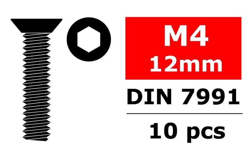 Corally 3002-40-12 Steel Screws M4 x 12mm, Hex Flat Head, 10pcs