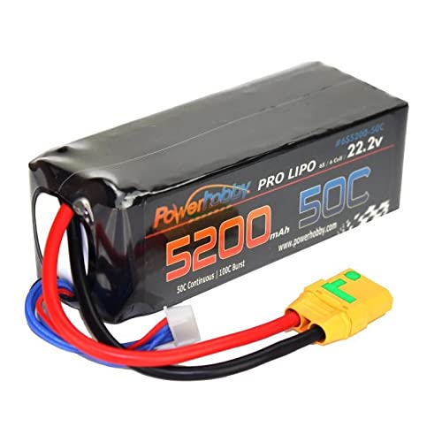 Power Hobby 6S520050CXT90 6S 22.2V 5200MAH 50C Soft Case Lipo Battery, w/ XT90 Plug