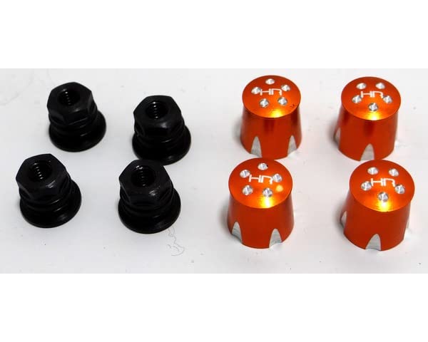 Hot Racing ACC74MA03 Aluminum Wheel Nut Caps And M4 Nuts (Orange) (4) - Mushroom Head