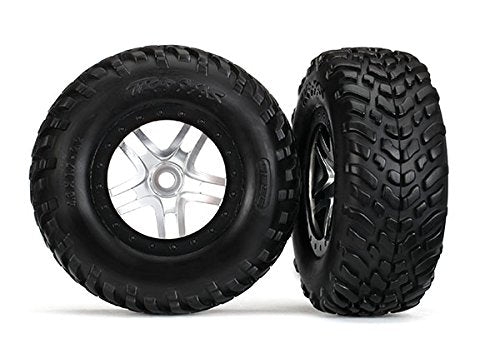 Traxxas 5978 SCT Tires Satin Chrome Split-Spoke Black Beadlock Wheels (2)