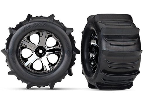 Traxxas 4175 2.8" Paddle Tires & All-Star Black Chrome Wheels (2) 12mm