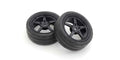 Kyosho FATH705BKM Glued TC Tire (M), 5-Spoke Racing Wheel, Black, 2pcs