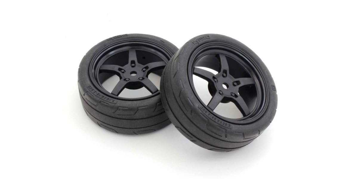 Kyosho FATH705BKM Glued TC Tire (M), 5-Spoke Racing Wheel, Black, 2pcs