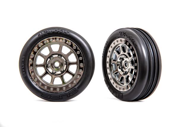 Traxxas 2471T Tires & Wheels 2.2' Black Chrome Wheels, Alias Ribbed 2.2' Tires (2): Bandit Front