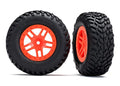 Traxxas 5892 Tires & Wheels (SCT Split-Spoke Orange Wheels, Off-Road Tires)