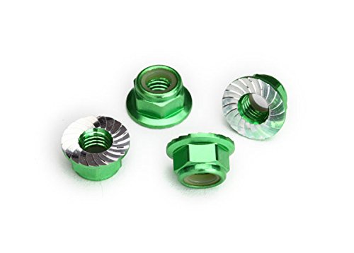 Traxxas 8447G Nuts, 5mm Flanged Nylon Locking Serrated, Green Anodized Alum (4)