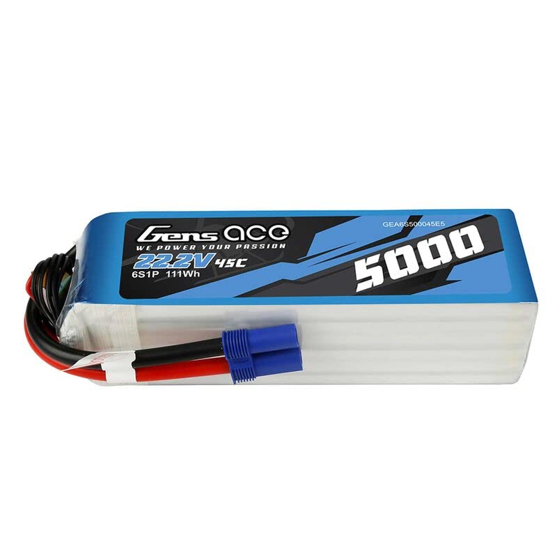 Gens Ace 6S500045E5 22.2V 5000 mAh 6S 45C, LiPo, Soft Pack Battery: EC5