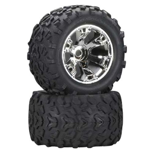 Traxxas 5674 Geode Chrome Wheels/Maxx Tires (2) 17mm Hub: Revo E-Revo E-Maxx