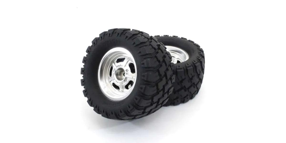 Kyosho KBTH001SC Glued Tire & Wheel, Satin Chrome, Mad Wagon VE, 2pcs