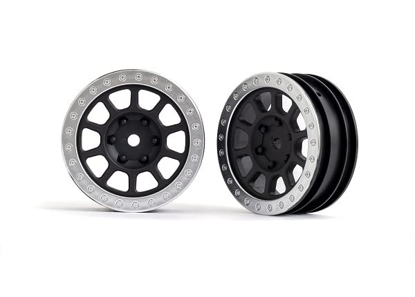 Traxxas 2481 Wheels, 2.2' Graphite Gray, Satin Chrome Beadlock (2): Bandit  Front