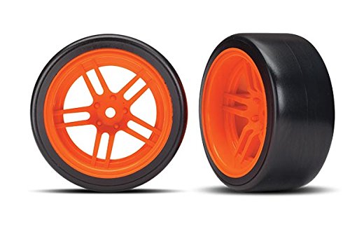Traxxas 8377A Tires/Wheels (Split-Spoke Orange Wheels, 1.9' Response Tires) Rear