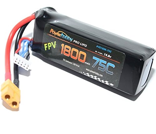 Power Hobby 4S180075CXT60 1800mAh 14.8V 4S 75C LiPo Battery with Hardwired XT60