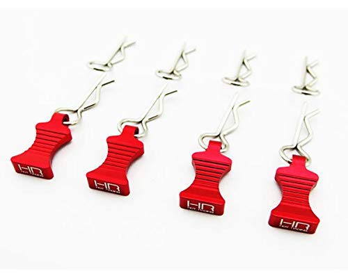 Hot Racing AC03EZ02 1/10 Red Aluminum Ez Pulls (4) Body Clips (8)
