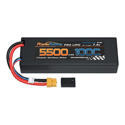 Power Hobby 2S5500MAH100CXT60 2S 7.4V 5500MAH 100C Lipo Battery w XT60 + Plug Adapter