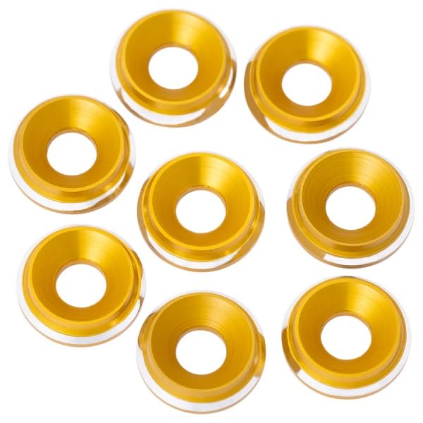 1UP Racing 820719 7075 LowPro Countersunk Washers, M3, Gold Shine, 8pcs