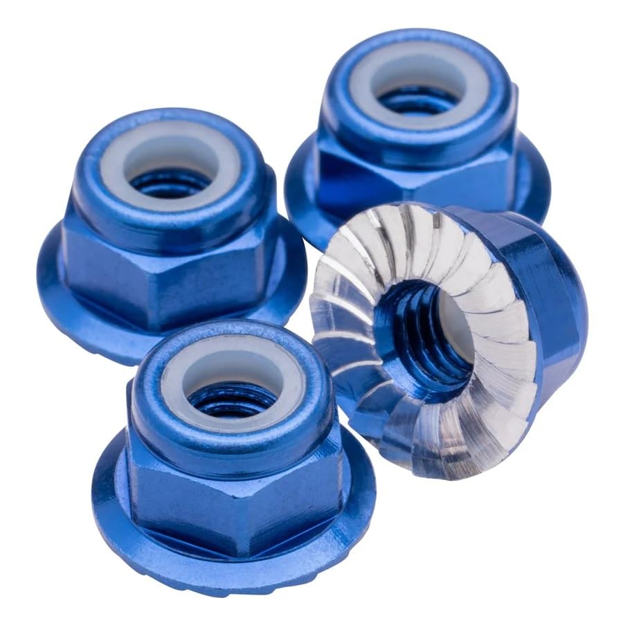 1UP Racing 80592 M4 Flanged & Serrated Aluminum Locknuts, Dark Blue, 4pcs