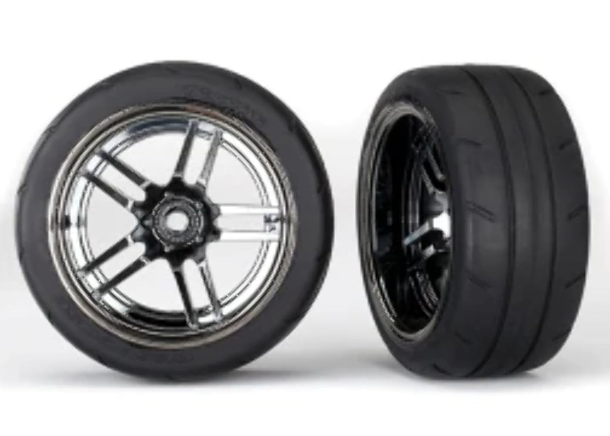 Traxxas 8374 1.9 Response Tires Mounted Black Chrome Wheels X-Wide Rear (2)