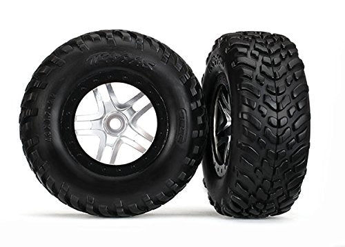 Traxxas 5975X Tires/Wheels (SCT Split-Spoke Satin Chrome, Black Beadlock Style