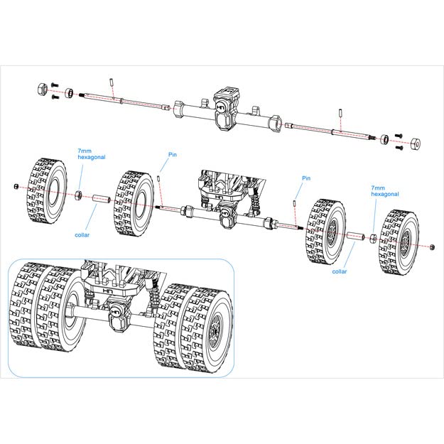 Hot Racing SXTF39WD Dually Wheels Steel Drive Rear Axles Ax 24 SCX24
