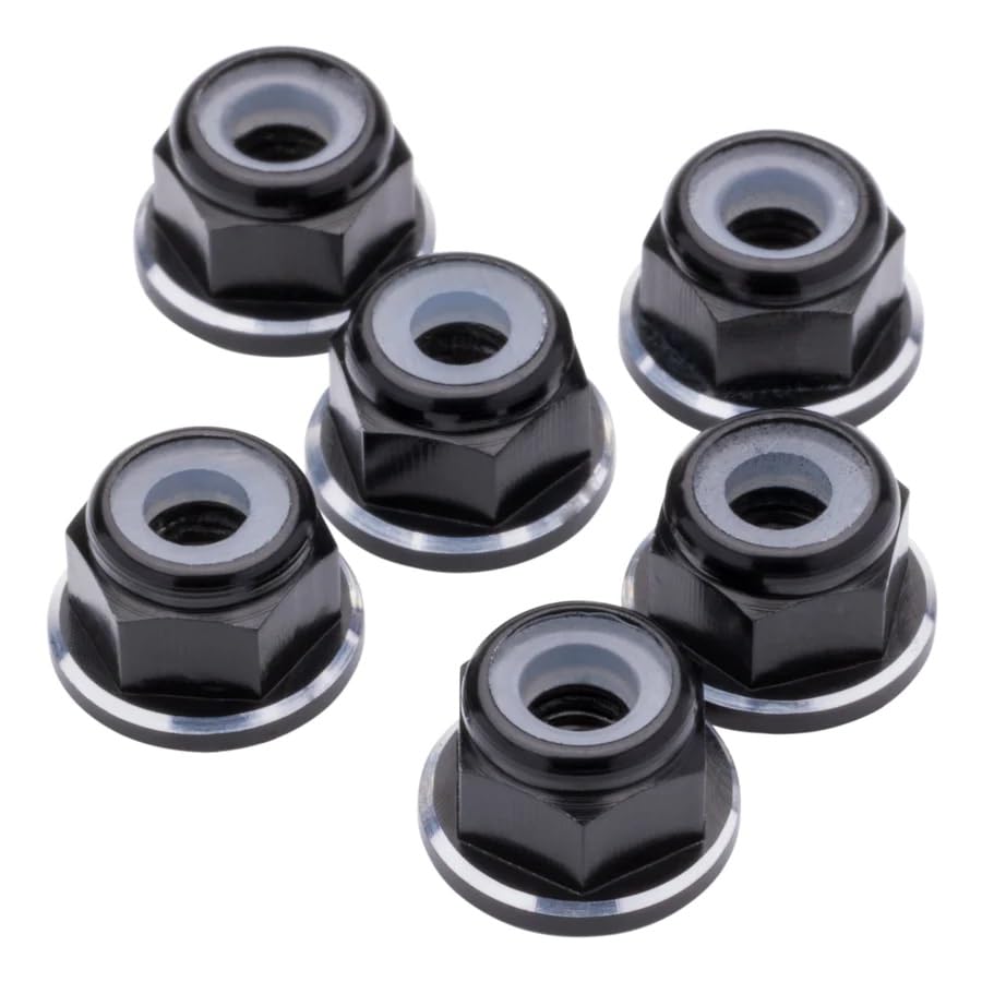 1UP Racing 80508 7075 Aluminum M3 Flanged Locknuts - Black Shine - 6pcs