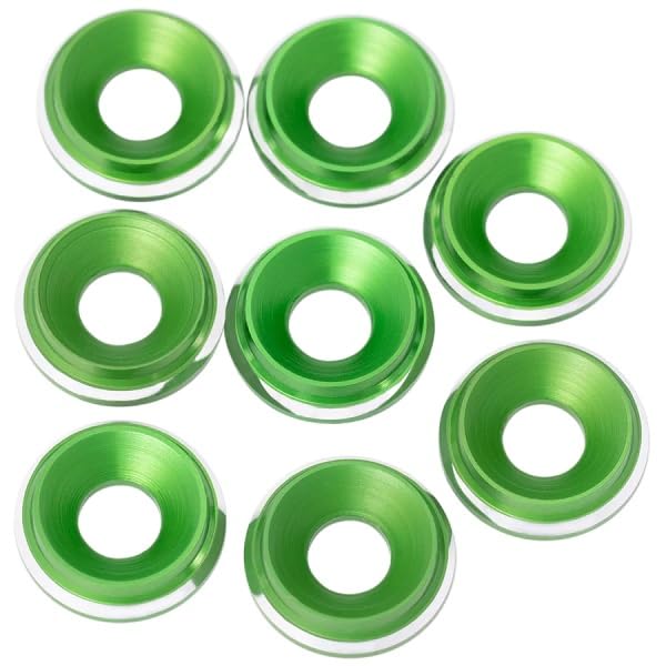 1UP Racing 820819 7075 LowPro Countersunk Washers, M3, Green Shine, 8pcs