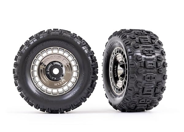 Traxxas 9572T Tires/Wheels, 3.8' Black Chrome Wheels and Wheel Covers, Sledgehammer Tires, Inserts (2)