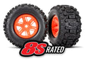 Traxxas 7774T Tires & Wheels, Sledgehammer Tires/Orange Wheels Glued: X-Maxx (2)