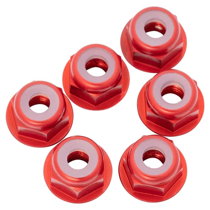 1UP Racing 870503 7075 Aluminum Flanged Locknuts M3, Red, 6pcs