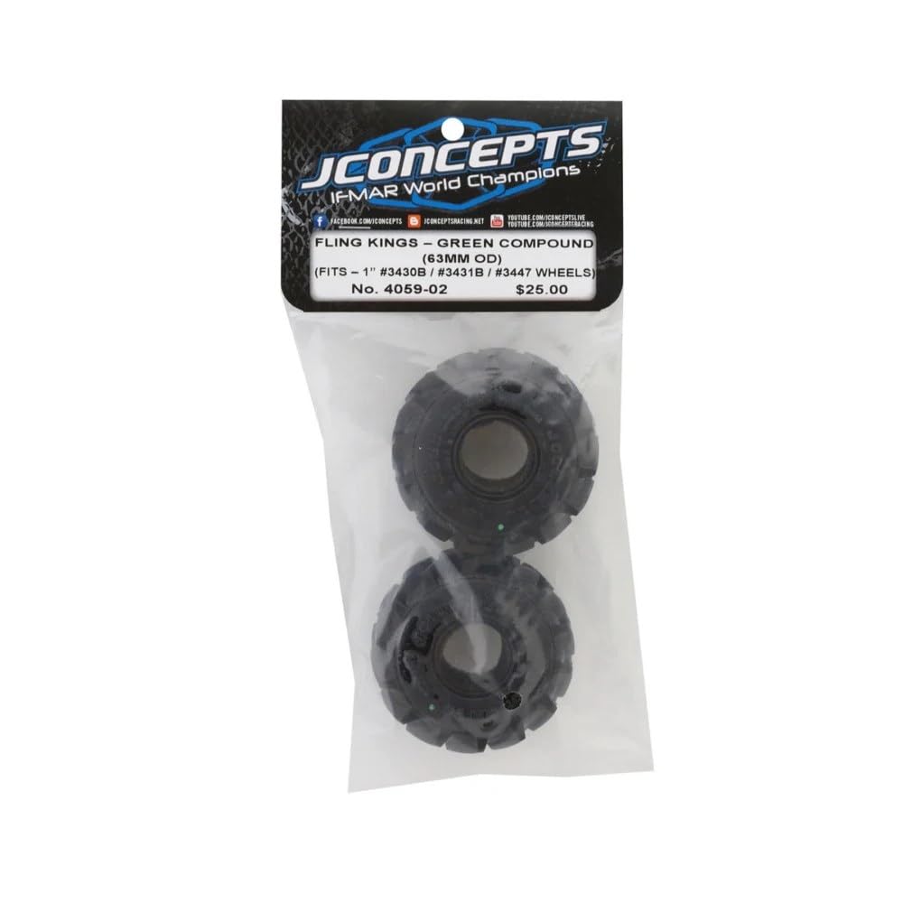 J Concepts 405902 Fling Kings - Green Compound, 63mm OD, Fits 1.0" SCX24 Wheel