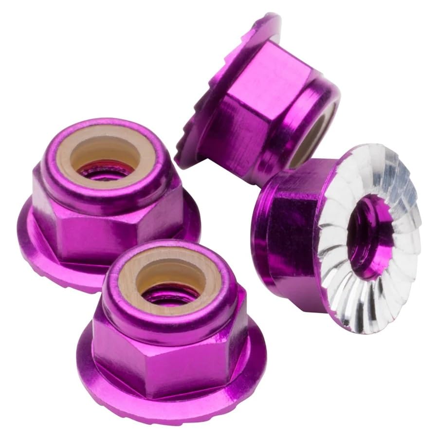 1UP Racing 80522 M4 Flanged & Serrated Aluminum Locknuts, Purple, 4pcs