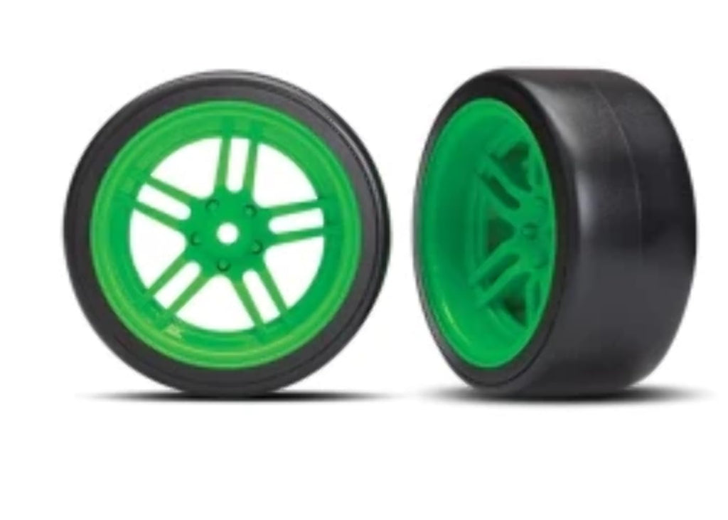 Traxxas 8377G Tires/Wheels (Split-Spoke Green Wheels, 1.9' Response Tires) Rear