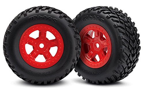 Traxxas 7674R SCT Tires & Red Wheels(2) Glued: 1/16 LaTrax Desert Prerunner