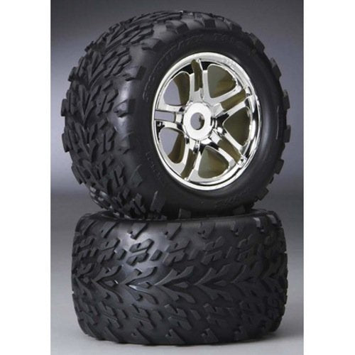 Traxxas 5174R 3.8" Chrome Split-Spoke Wheels Talon Tires 17mm Revo (2) (Copy)