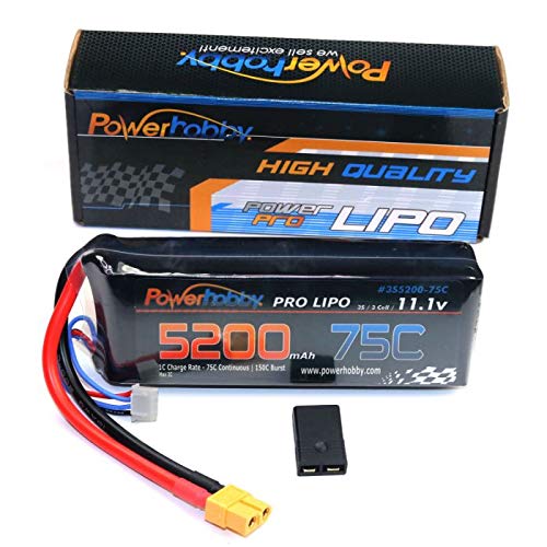 Power Hobby 3S520075CXT60APT 3S 11.1V 5200MAH 75C Lipo Battery, w/ XT60 Plug & HC TRX Adapter