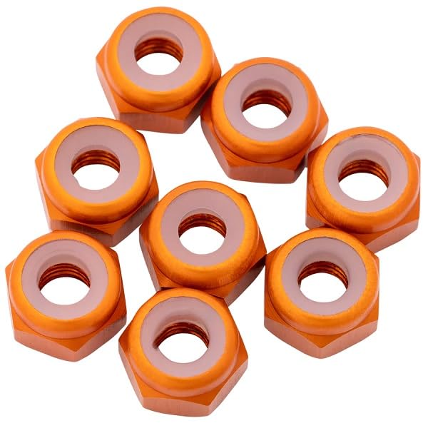 1UP Racing 870602 7075 Aluminum Locknuts, M3, Orange, 8pcs