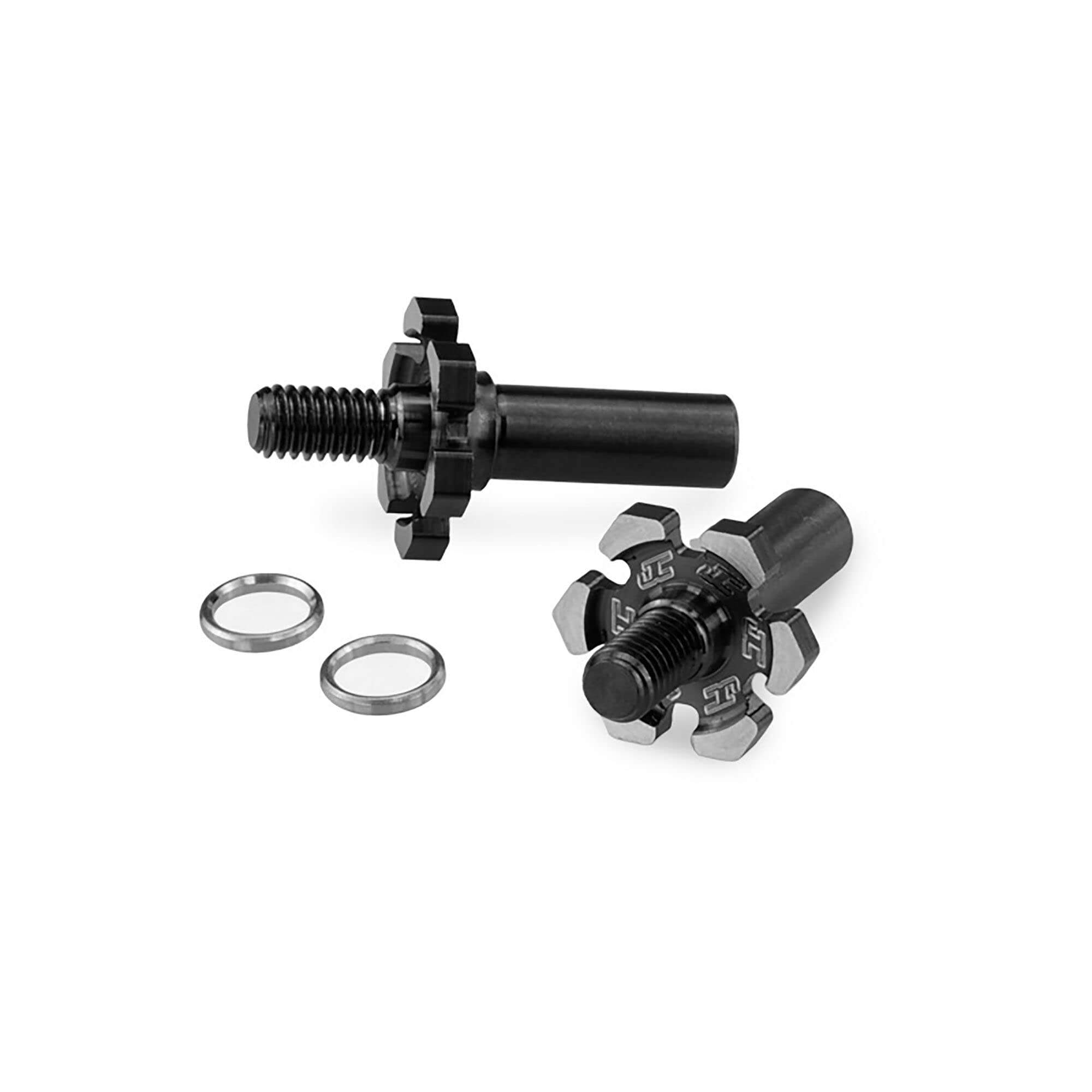 J-Concepts 2960T B6.3 Fin Titanium front axle, Black, adjstbl spcr