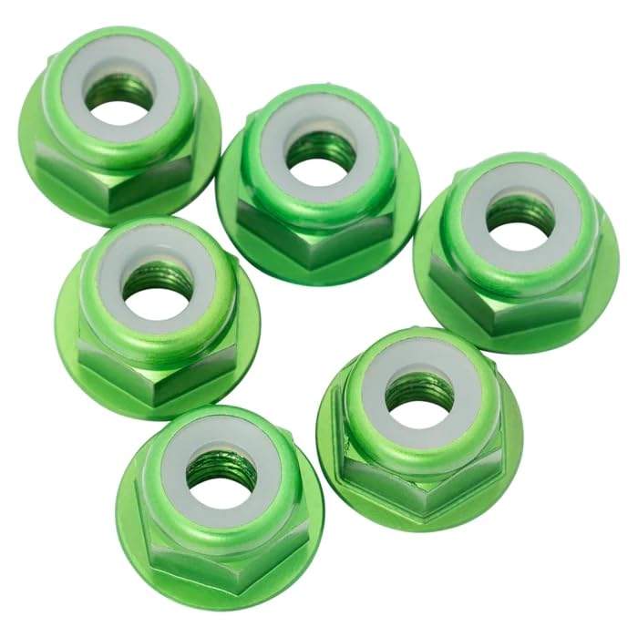 1UP Racing 870803 7075 Aluminum Flanged Locknuts, M3, Green, 6pcs